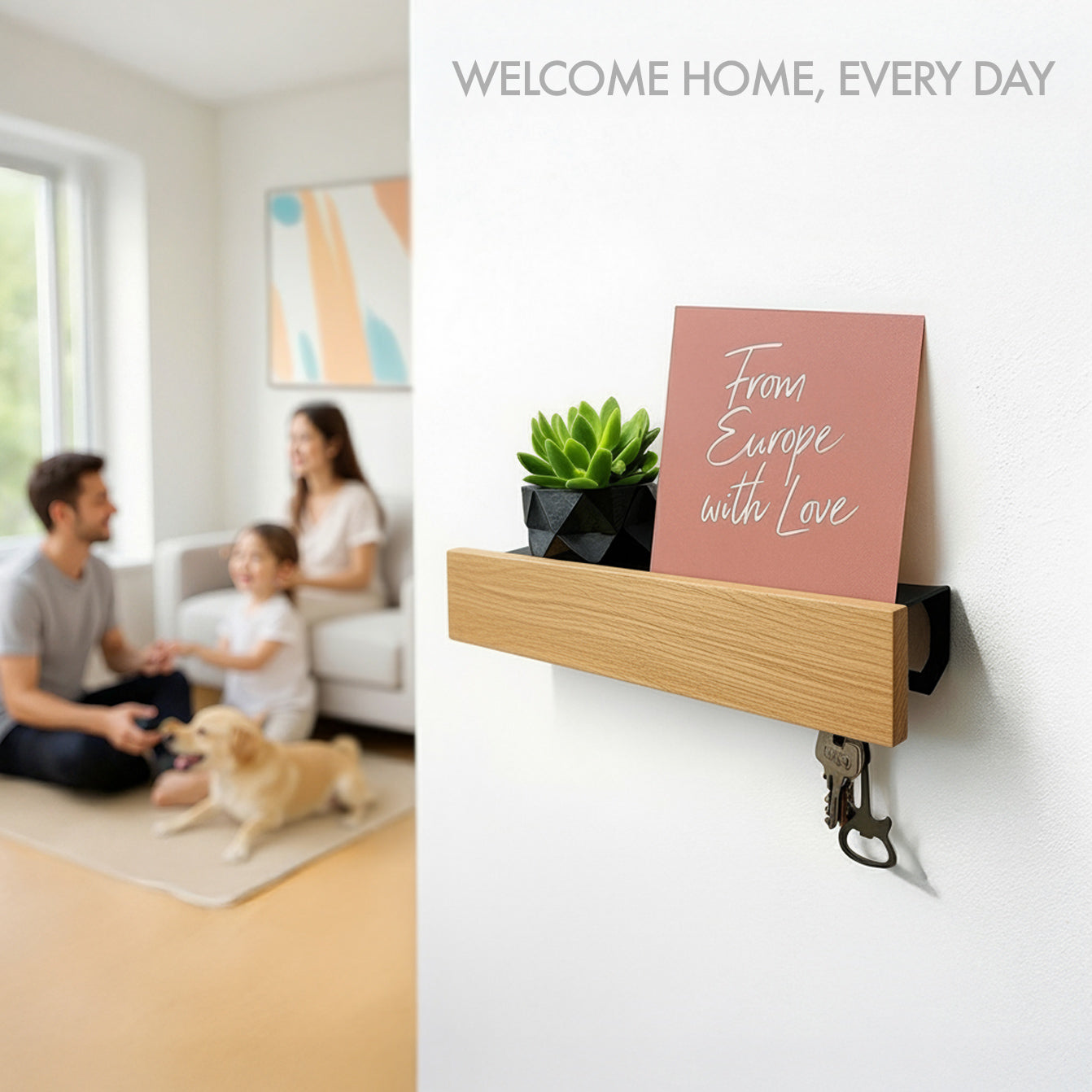 Dębowy wieszak na klucze ze stalową półką | Naturalne Drewno | Styl Skandynawski