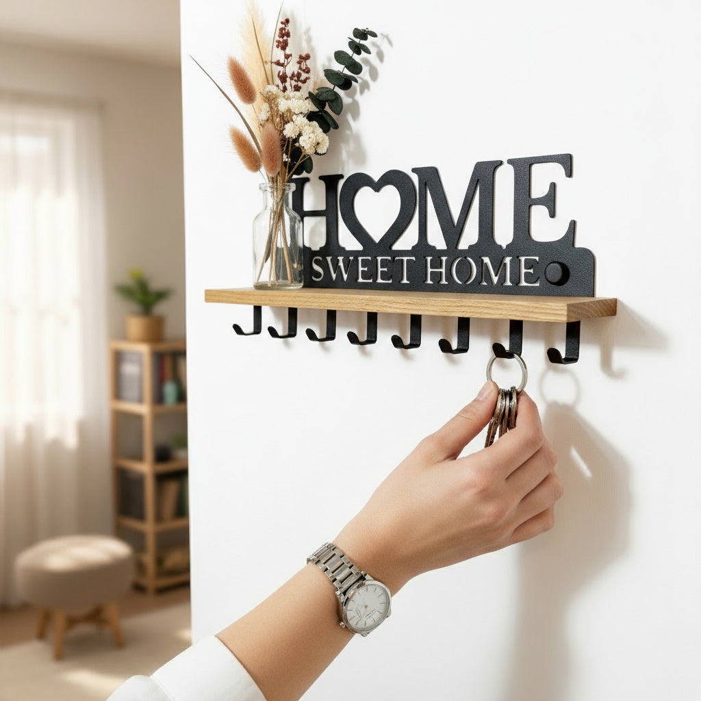 Wieszak na Klucze z Dębową Półką | Naturalne Drewno | Home Sweet Home