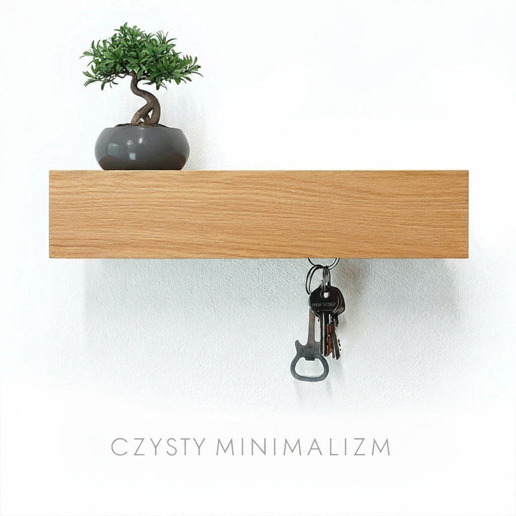 Dębowy wieszak na klucze ze stalową półką | Naturalne Drewno | Styl Skandynawski
