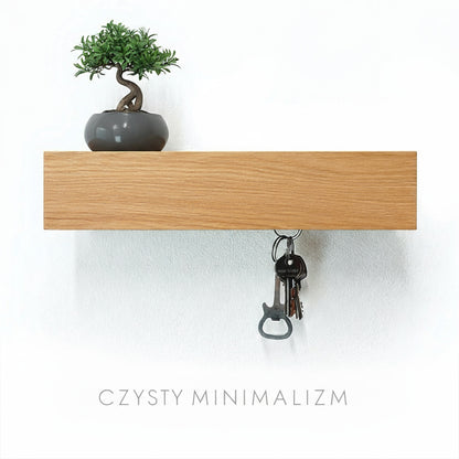 Dębowy wieszak na klucze ze stalową półką | Naturalne Drewno | Styl Skandynawski